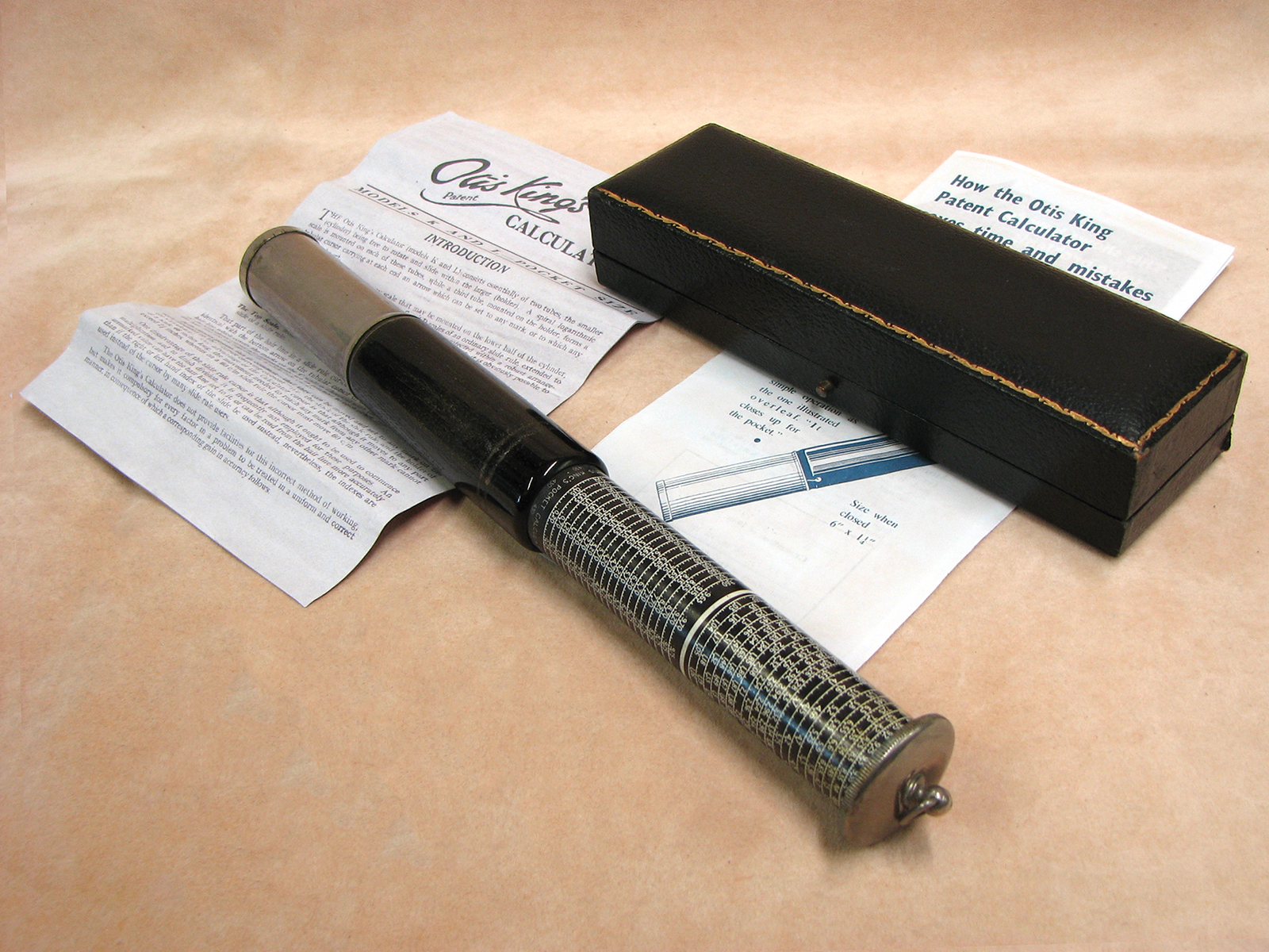 1920's Otis King model L Type A cylindrical slide rule calculator in fitted case